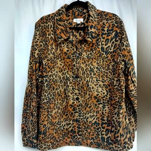 Denim & Company Jean Jacket Leopard Print 100% Cotton Denim Size XL